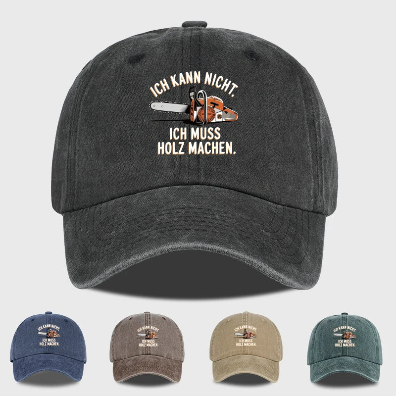 Vintage German Chainsaw Quote Print Washed Baseball Cap