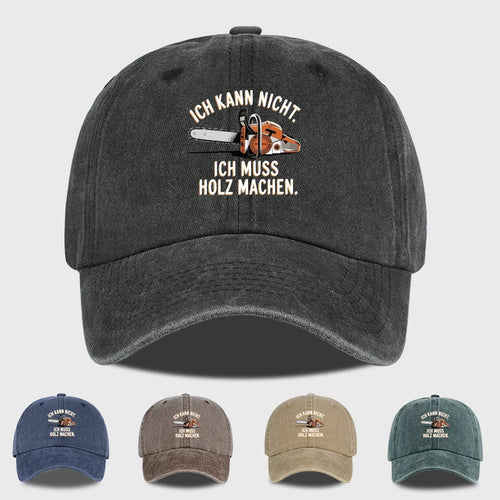 Vintage German Chainsaw Quote Print Washed Baseball Cap