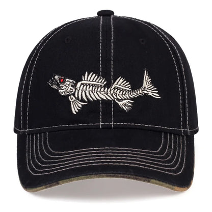 Fish Bone Embroidered Baseball Cap Men's and Women's
