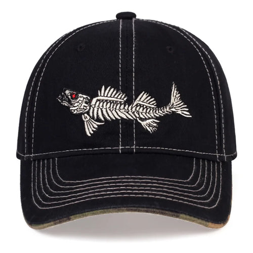 Fish Bone Embroidered Baseball Cap Men's and Women's