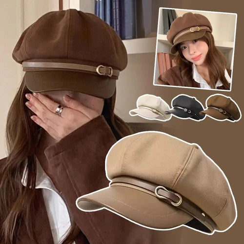 Retro British Style Beret For Women, Versatile Octagonal Newsboy Cap