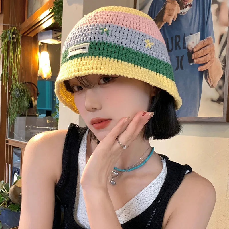 Sweet And Cute Striped Fisherman Hat For Women
