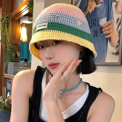 Sweet And Cute Striped Fisherman Hat For Women