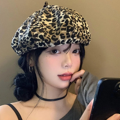 Leopard Berets For Women Print Octagonal Cap
