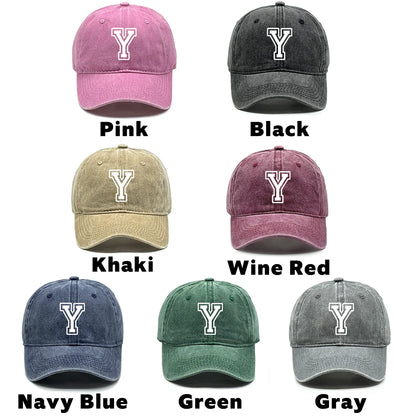 Initial Letter A-Z Print Baseball Cap For Men Women Retro Washed Cotton Dad Hat