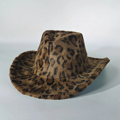 Leopard Print Rabbit Fur Cowboy Hat 7.5cm Western Cowboy Fedora