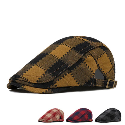 Foreign Trade Plaid Forward Hat For Men And Women, Adjustable Soft Top Beret