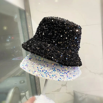 Sequined Bucket Hat Double Sided Hip Hop Shiny Fisherman Cap