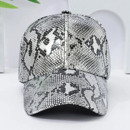 Snake Print PU Leather Baseball Cap, Adjustable Hip-Hop