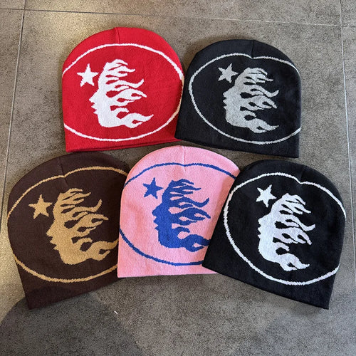 Face Pattern Knitted Beanie Casual Skull Cap Warm Sports Hat For Cycling Skiing