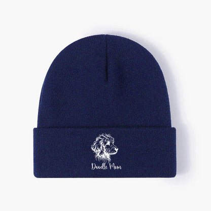 Doodle Mom Dog Knit Beanie Warm Cuffed Skull Cap Winter Slouchy Hat