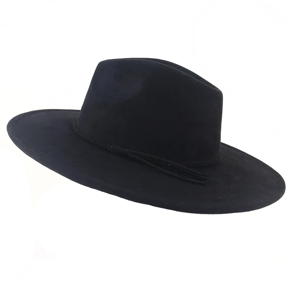 Suede Top Hat 9.5cm Wide Brim Fedora Hat Men Women