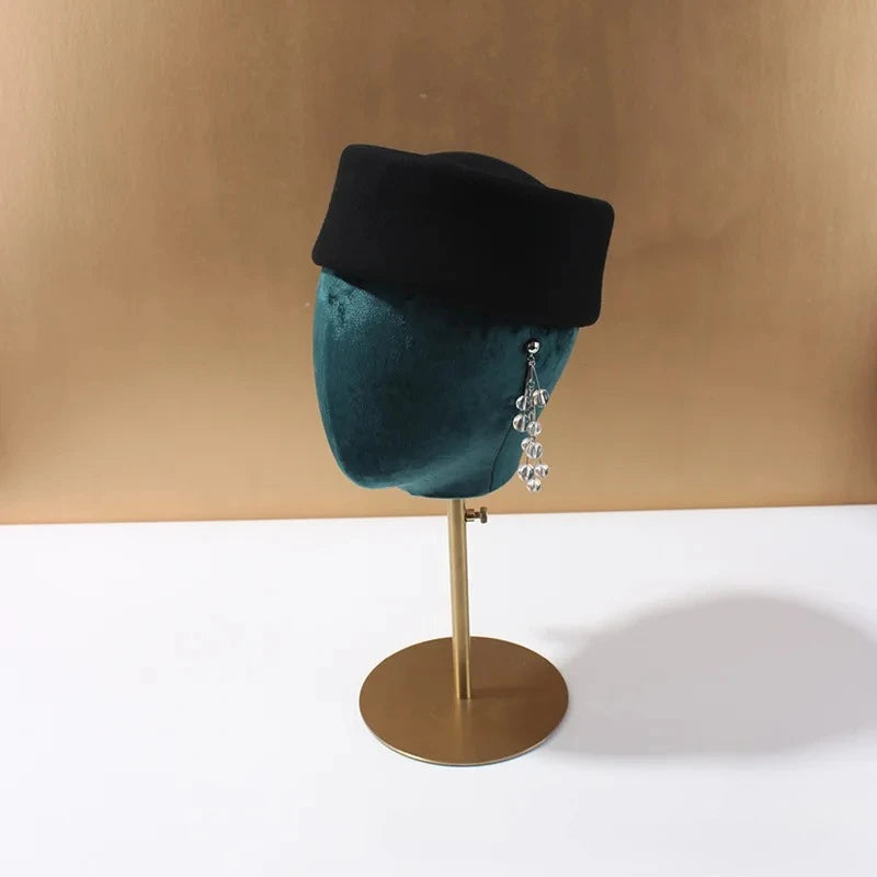 Women Wool Felt Berets Hat Vintage Hard Top Concave Top Fedoras Hats