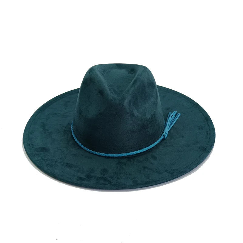 Malachite Green Suede Hat Wide Brim Fedora Hat Men Women Autumn Winter