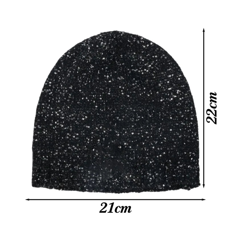Sparkling Sequined Knitted Hat Girls Sequin Bowknot Cap Women Pearl Bow Dome Hats