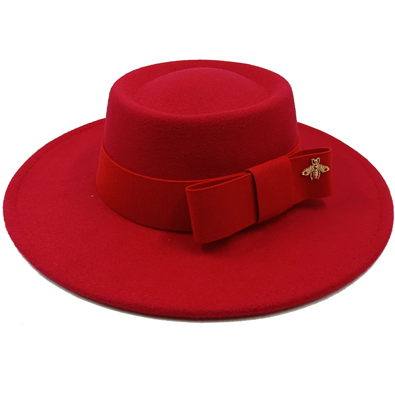 Bow Tie Fedora Hat Winter Round Bumpy Surface Flat Top