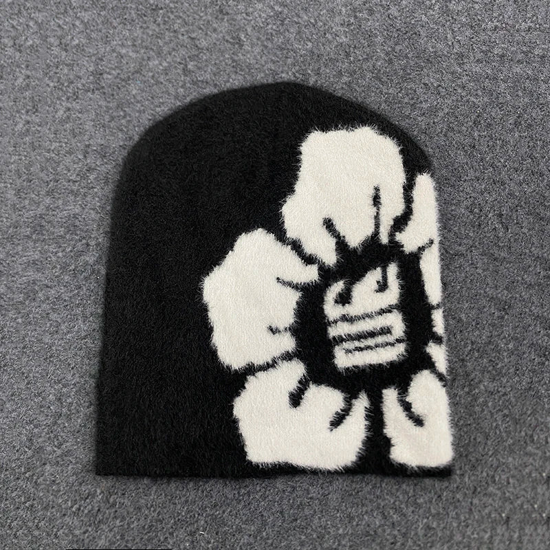 Warm Knitted Hat With Jacquard Flower Design For Men And Women