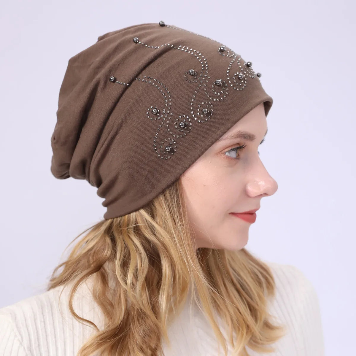 Women's New Double-Layer Cotton Bead Pullover Hat
