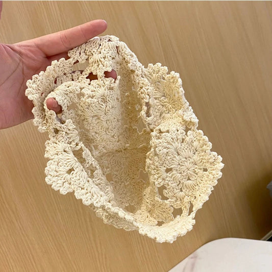 Summer Breathable Hollowed Out Knitted Hat Flowers Lace Beret Cap