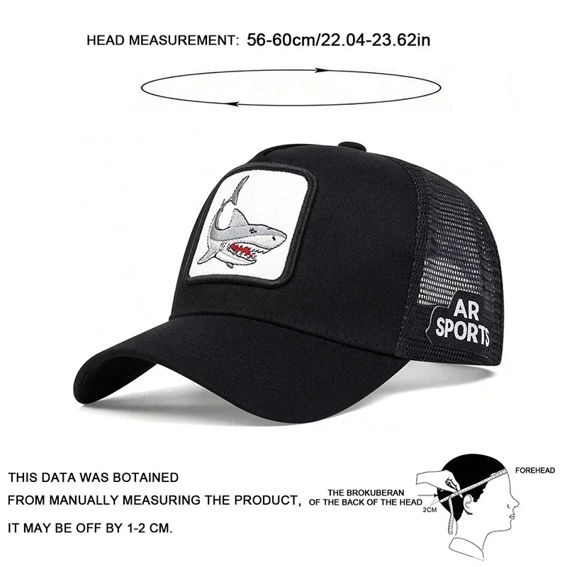 Unisex Shark Patch Embroidery Baseball Net Caps Spring Summer