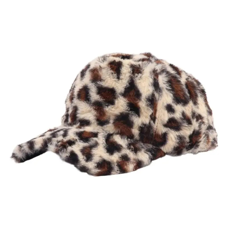 Leopard Pattern Baseball Hat Soft Warm Winter Plush Hat