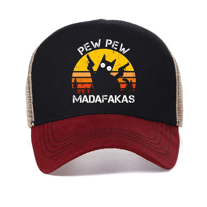 Pew Pew Madafakas Cat with Two Guns Funny Baseball Cap Fashion Breathable Unisex Adjustable Hat