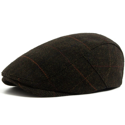 New Woolen Plaid Beret Men Casual Vintage Herringbone Newsboy Cap