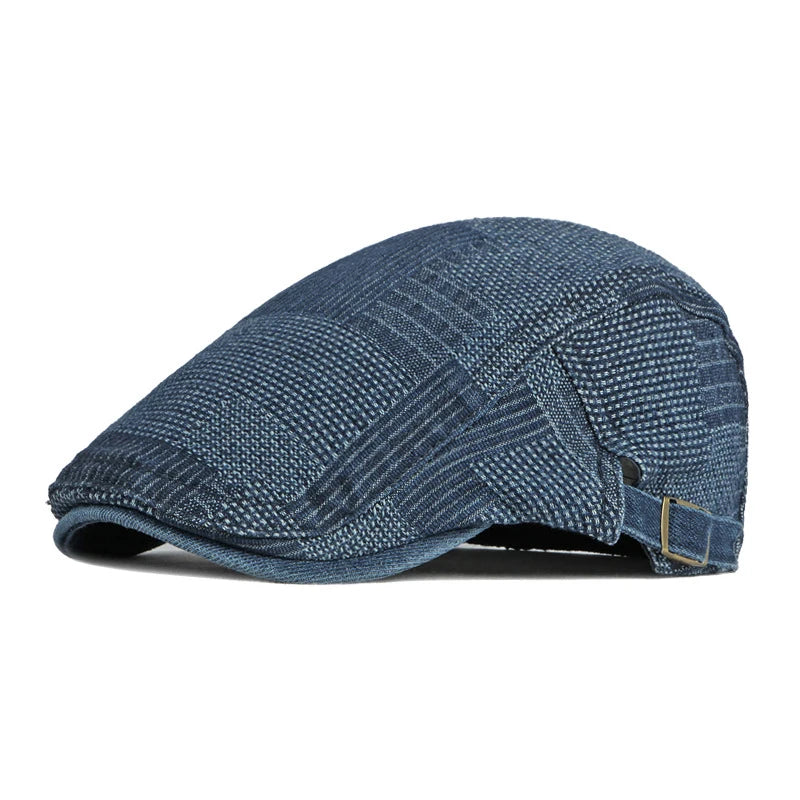 Men's Berets Hat Washed Denim Visors Herringbone Newsboy Cap