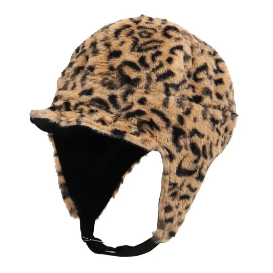 Bicolor Leopard Print Pilot Cap Women's Winter