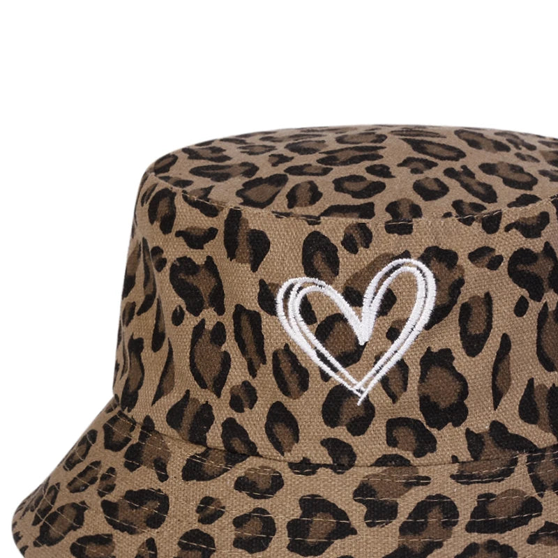 Unisex Leopard Print with Hearts Panama Fisherman Hat