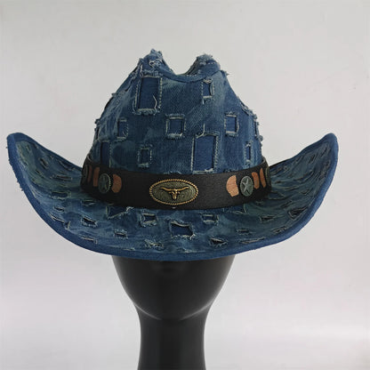 Ripped Denim Western Hat Cowboy Hat For Women Men
