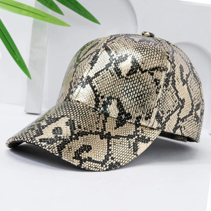 Snake Print PU Leather Baseball Cap, Adjustable Hip-Hop