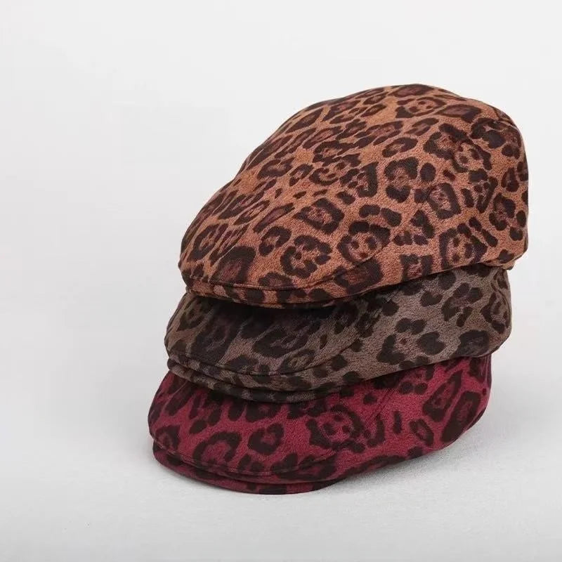 Fashion Leopard Print Beret Women Autumn Winter Thick Warm Hats