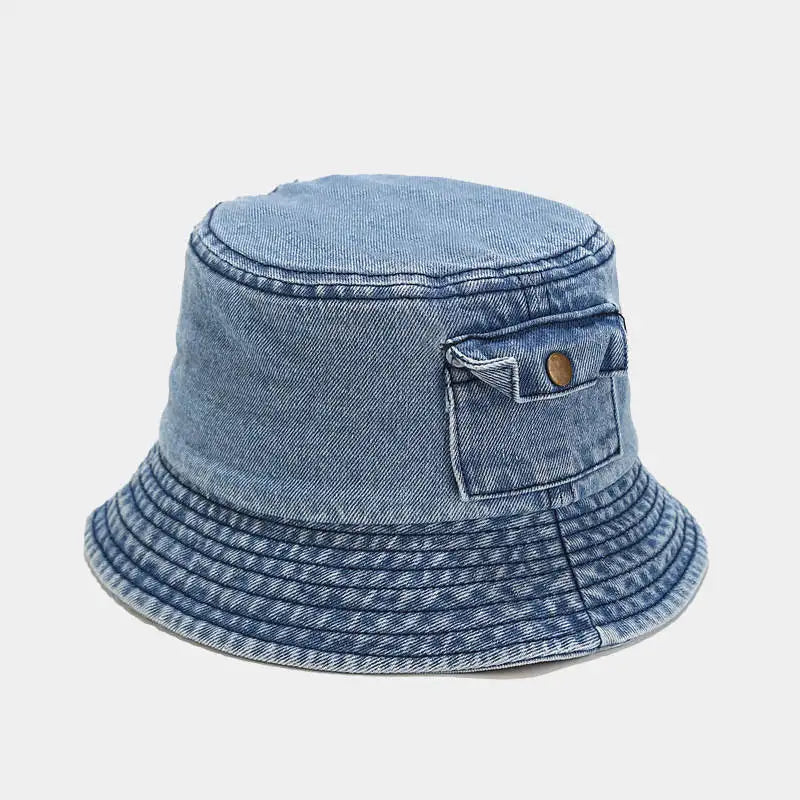 Denim Solid Color Bucket Hat Fisherman Hat Outdoor