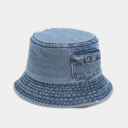 Denim Solid Color Bucket Hat Fisherman Hat Outdoor