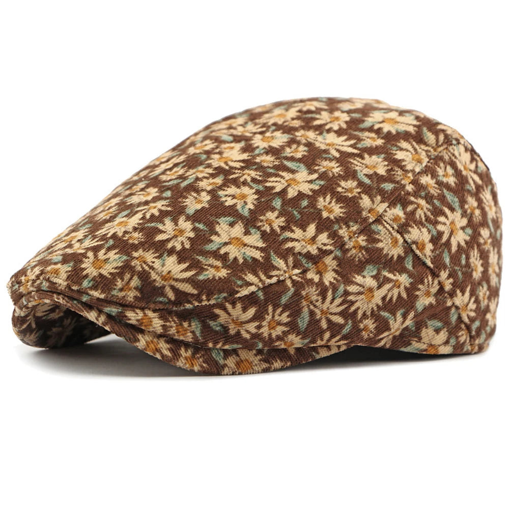 Men Women Retro Floral Artist Painter Beret Hat Adjustable
