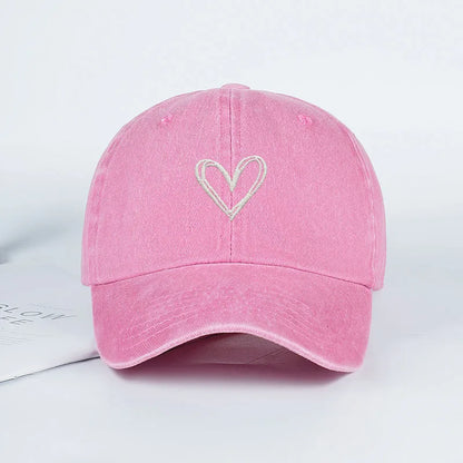 Y2K Style Heart Embroidered Baseball Cap Vintage Washed Distressed Dad Cap Breathable Adjustable Sun Hat