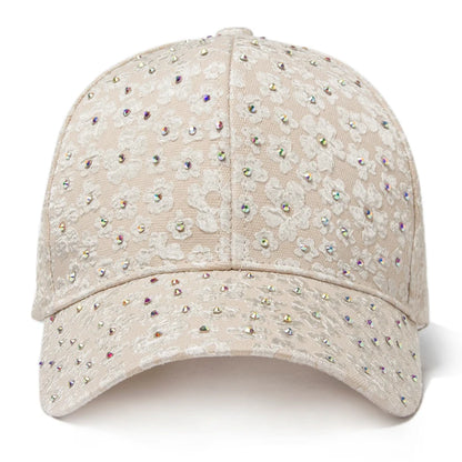 Summer Women Rhinestone Baseball Cap Flower Embroidery Hats