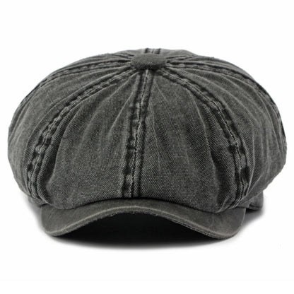 Women Retro Washed Cotton Octagonal Beret Hat