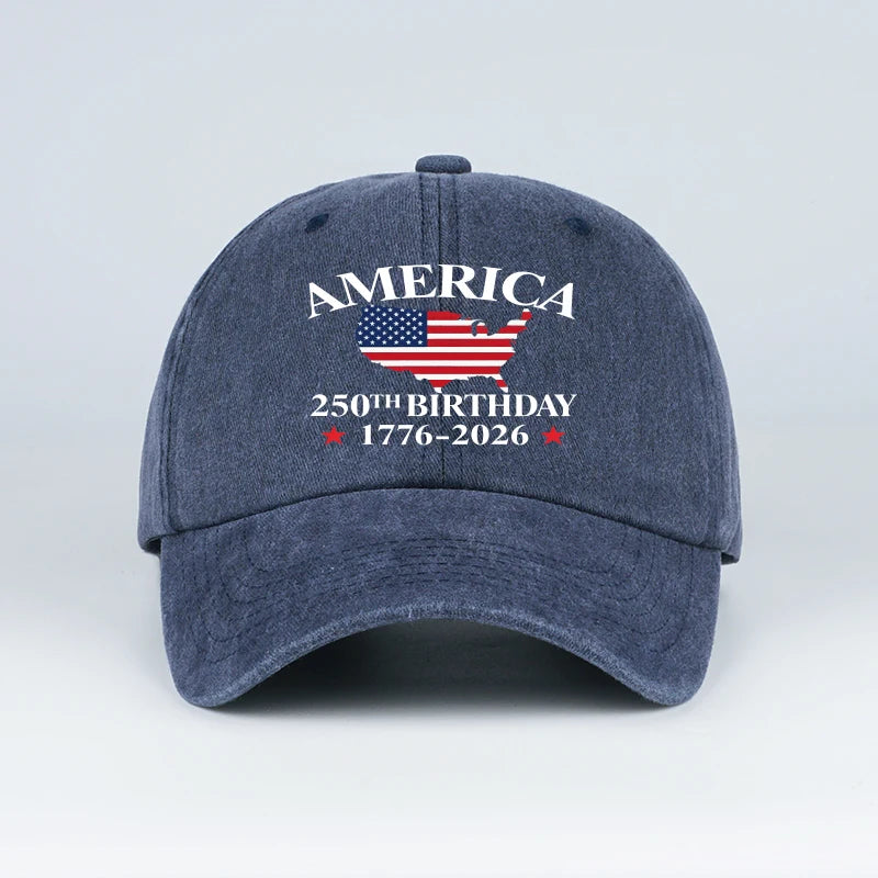 USA 250th Birthday Baseball Cap Men Women Vintage Washed Cotton