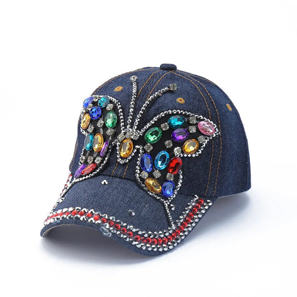Baseball Cap Denim Distressed Rhinestone Bling Sparkle Hip Hop Hat