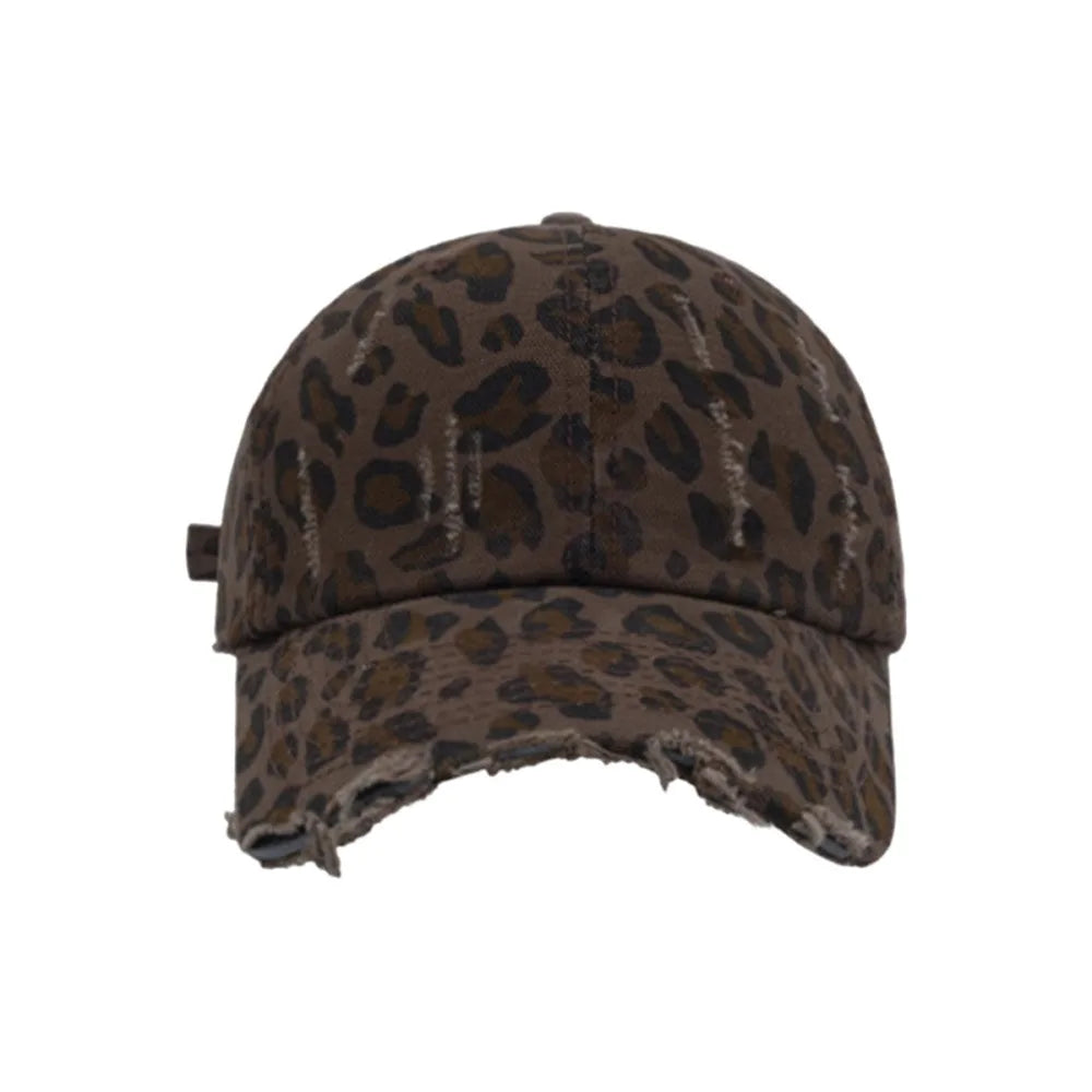 Retro Distressed Leopard Print Baseball Hat Adjustable