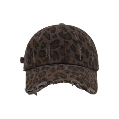 Retro Distressed Leopard Print Baseball Hat Adjustable