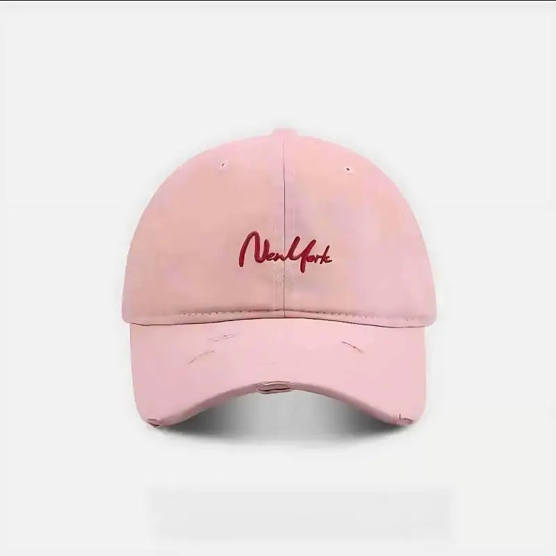 Distressed Perforated Duckbill Cap Cotton Baseball Cap