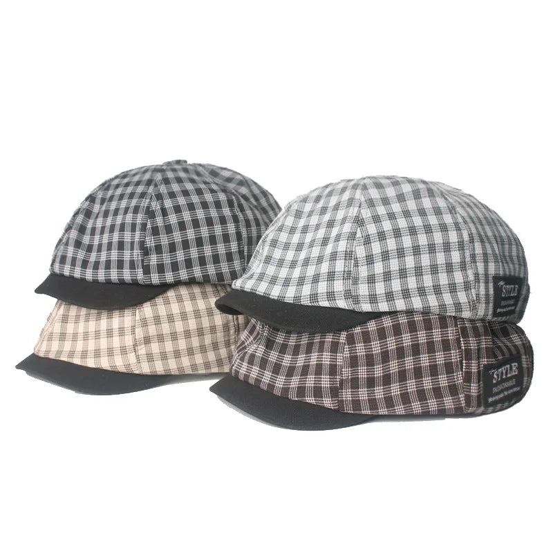 Plaid Cotton Octagonal Cap Literary Youth Women's Painter Hat