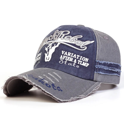 Unisex Black Rebel Letter Embroidery Wash Baseball Caps Outdoor Adjustable Casual Hats Sunscreen Hat
