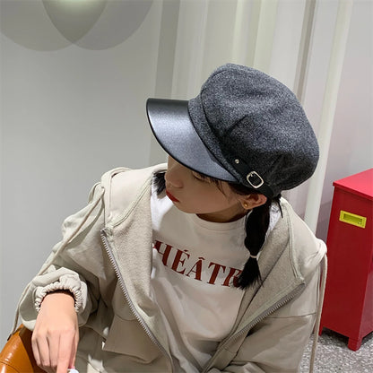 Winter Beret Newsboy Hat For Women Vintage Soft Woolen Octagonal Cap