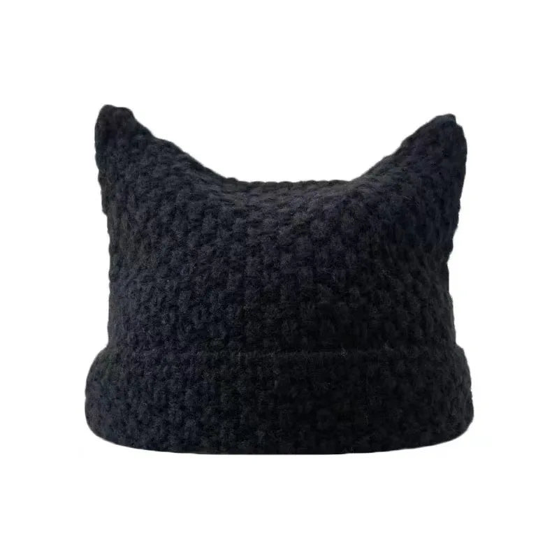 Devil Striped Knitted Hat Women Girls Autumn Winter Cute Cat Ears Cap
