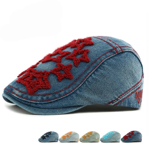 Five-Pointed Star Denim Cotton Beret