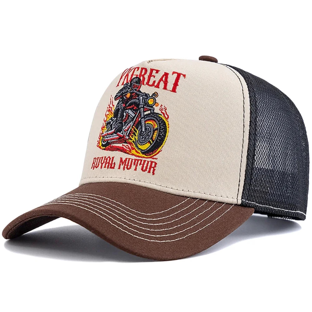 Motorcycle Embroidered Flame Biker Patch Baseball Cap For Man Woman